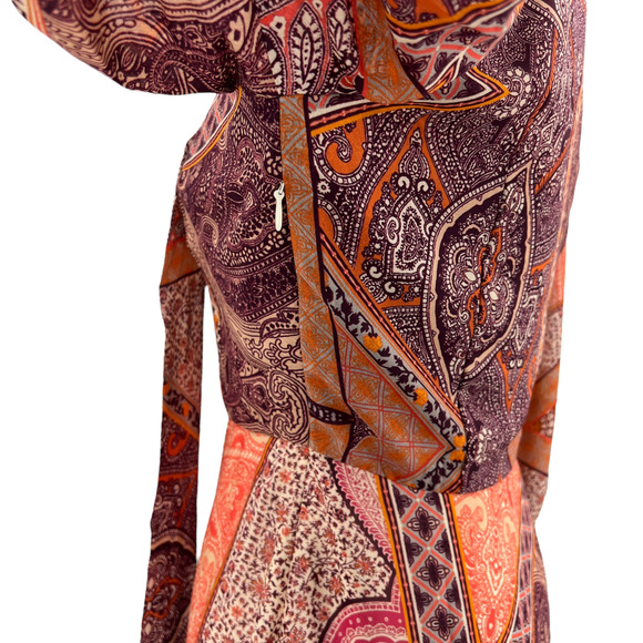 Divine Heritage Mini Dress Orchid Floral Paisley Print Tie Neck Size Small - Picture 10 of 16